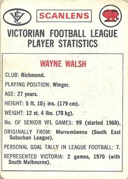 1974 Scanlens VFL #38 Wayne Walsh Back